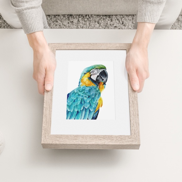 Blue Macaw Parrot Bird Watercolor Wall Art Print Poster Unframed - Picture 4 of 8